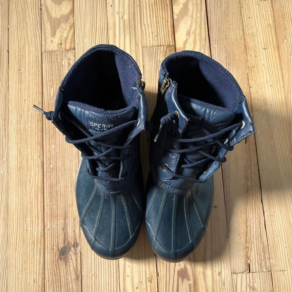 Sperry Saltwater Duck Boots Womens 11 Navy Blue Quilted Waterproof Rain Winter